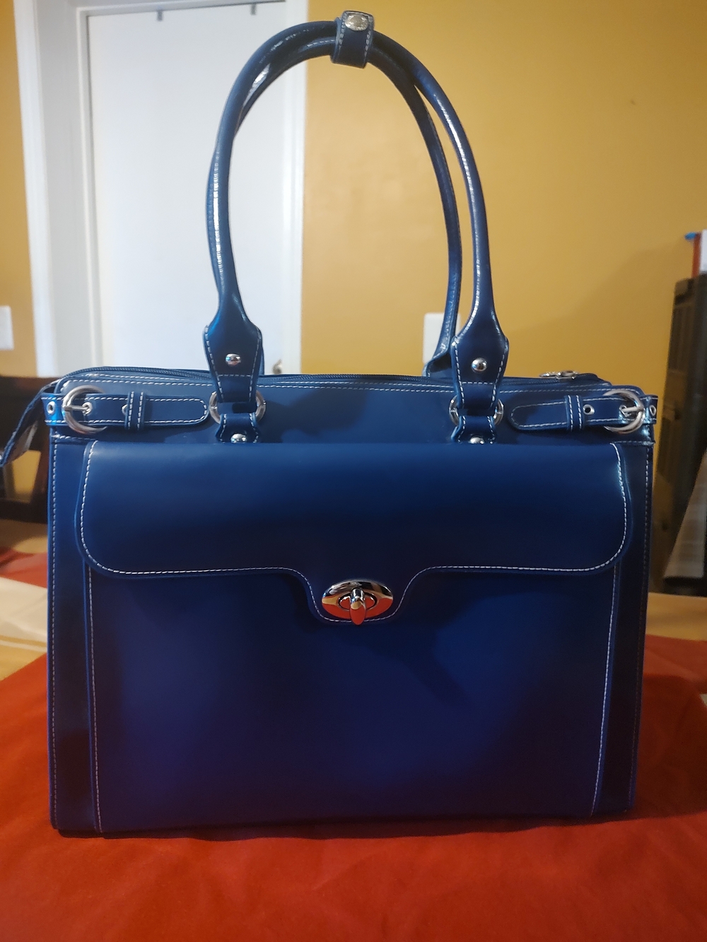 Polished Navy Laptop Tote with Top Handles